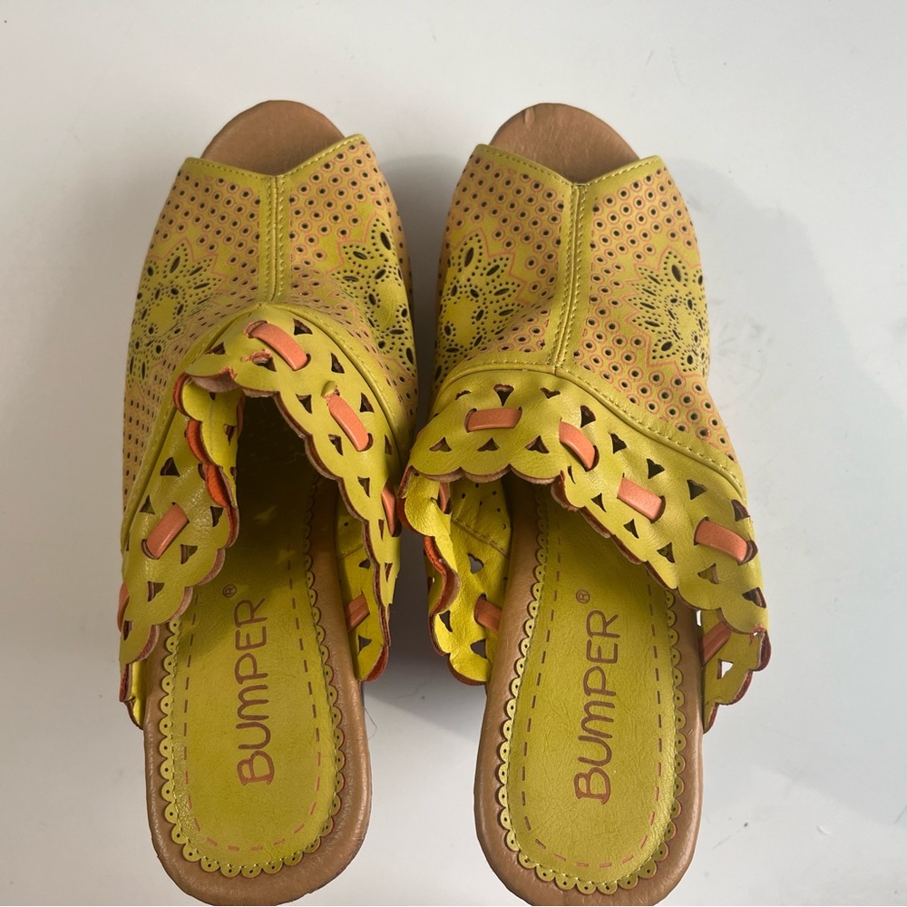 Bumper Yellow Perforated Wedge Sandals - Picture 2 of 6